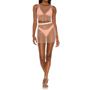 Beach Bunny Glitzy Girl Mesh Pearl Top & Skirt Set
